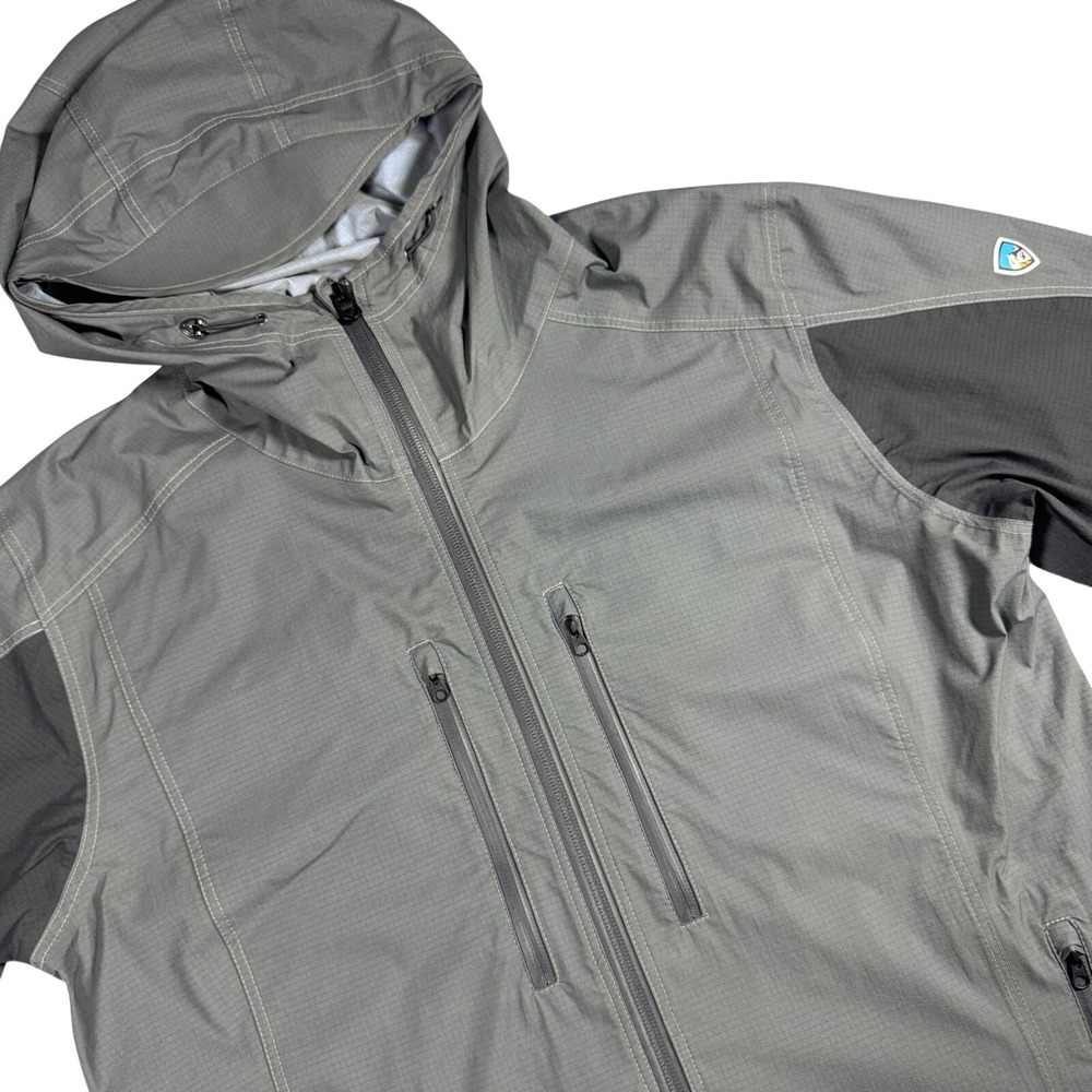 Kuhl Projekt Ripstop Hooded Windbreaker Jacket Mens Small Gray Full Zip Outdoor